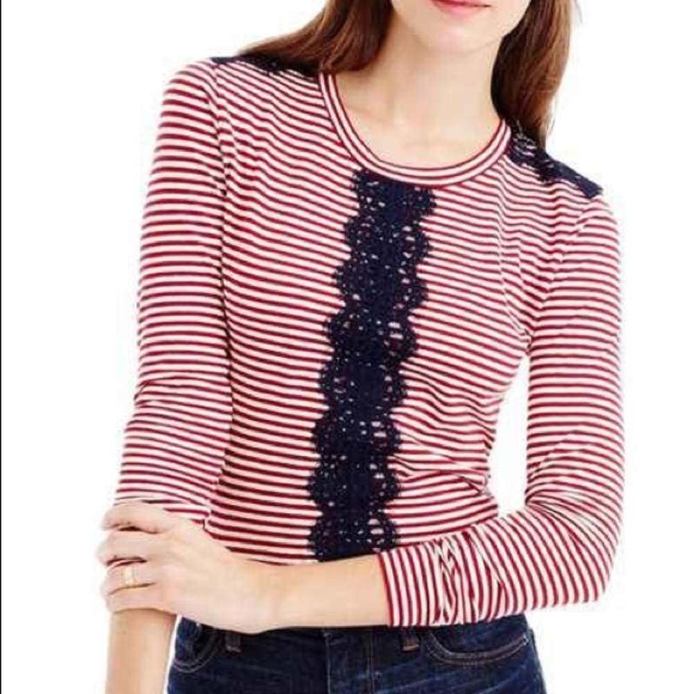 J. Crew Striped Lace Trim Top